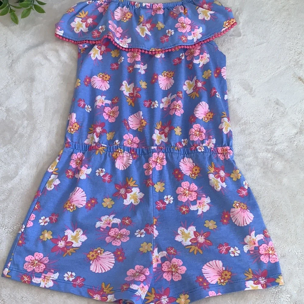 Tommy Bahama Blue Tropical Romper EUC Floral & Shells